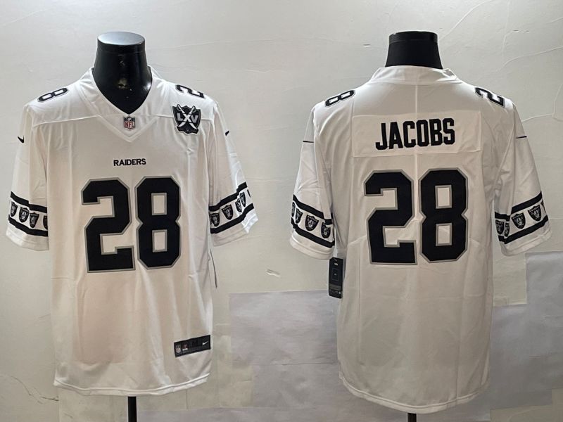 Men Oakland Raiders 28 Jacobs White Armband 2024 Nike Limited NFL Jersey style 2
